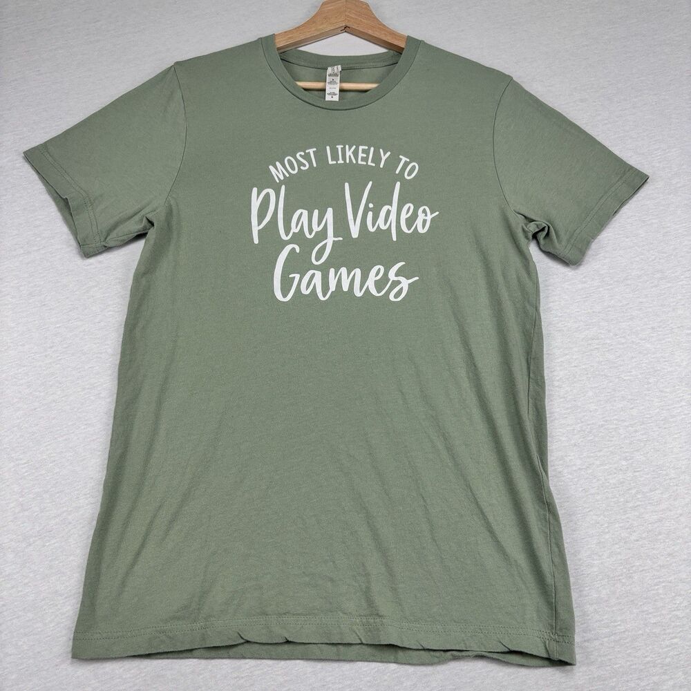 Bella Canvas T-Shirt M Sage Green Play Video Games Graphic Cotton